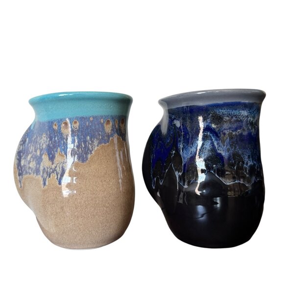 Neher Pottery In Motion Stoneware Handwarmer Mugs Right handed Style Set Of 2 - Picture 13 of 15